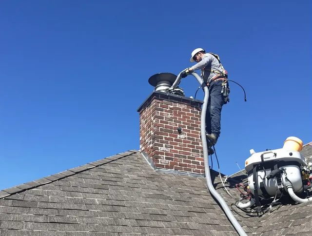 Dedicated Tolland Chimney Sweep team member cleaning a chimney in Tolland, CT