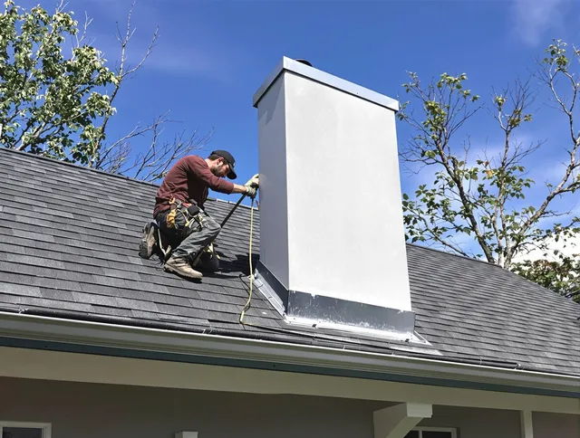 Tolland Chimney Sweep team member finishing chimney construction in Tolland, CT